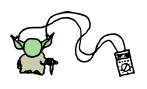 Yoda controlling and listening to an mp3 player with the force